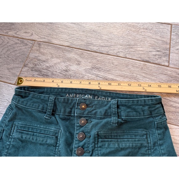 American Eagle Super Hi Rise Flare Corduroy Pants Size 8 Jeans Button Fly Teal - Picture 6 of 12